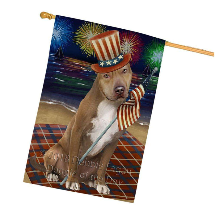 4th of July Independence Day Firework Pit Bull Dog House Flag FLG48924