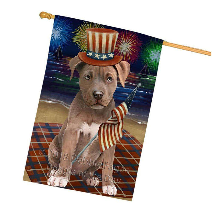 4th of July Independence Day Firework Pit Bull Dog House Flag FLG48926
