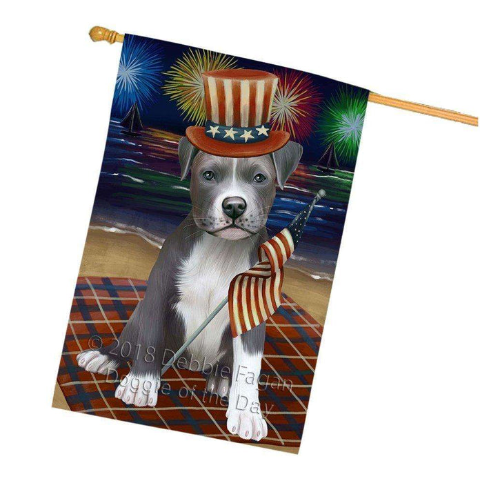 4th of July Independence Day Firework Pit Bull Dog House Flag FLG48927
