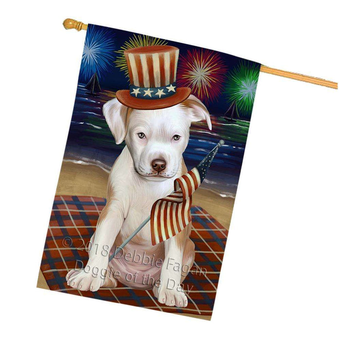 4th of July Independence Day Firework Pit Bull Dog House Flag FLG48928