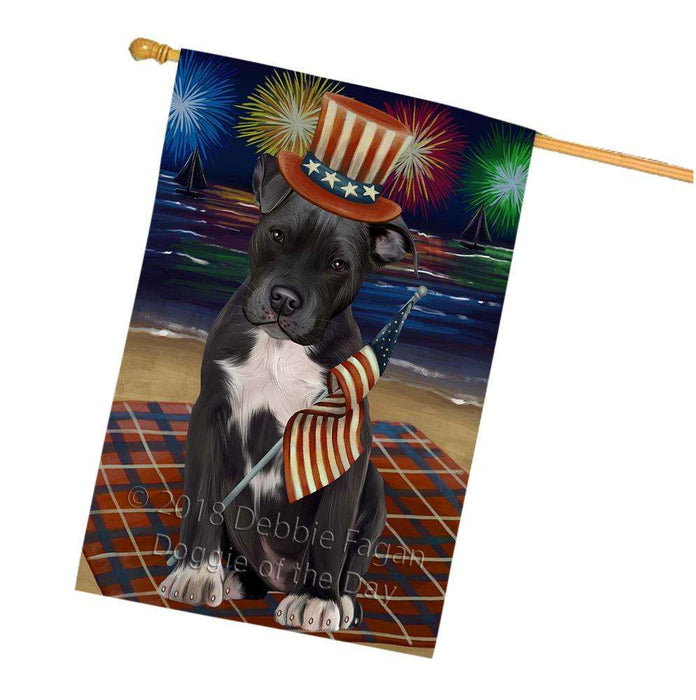4th of July Independence Day Firework Pit Bull Dog House Flag FLG48929