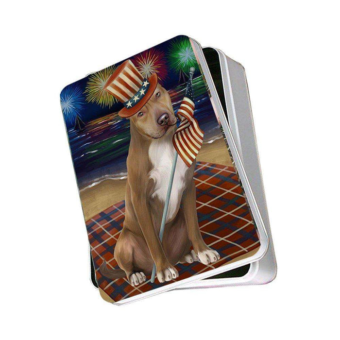 4th of July Independence Day Firework Pit Bull Dog Photo Storage Tin PITN48959