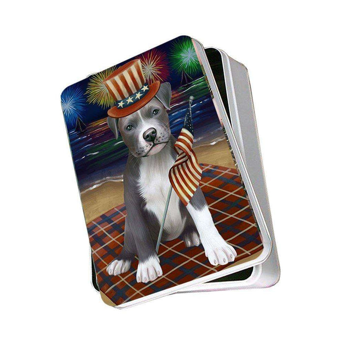 4th of July Independence Day Firework Pit Bull Dog Photo Storage Tin PITN48962