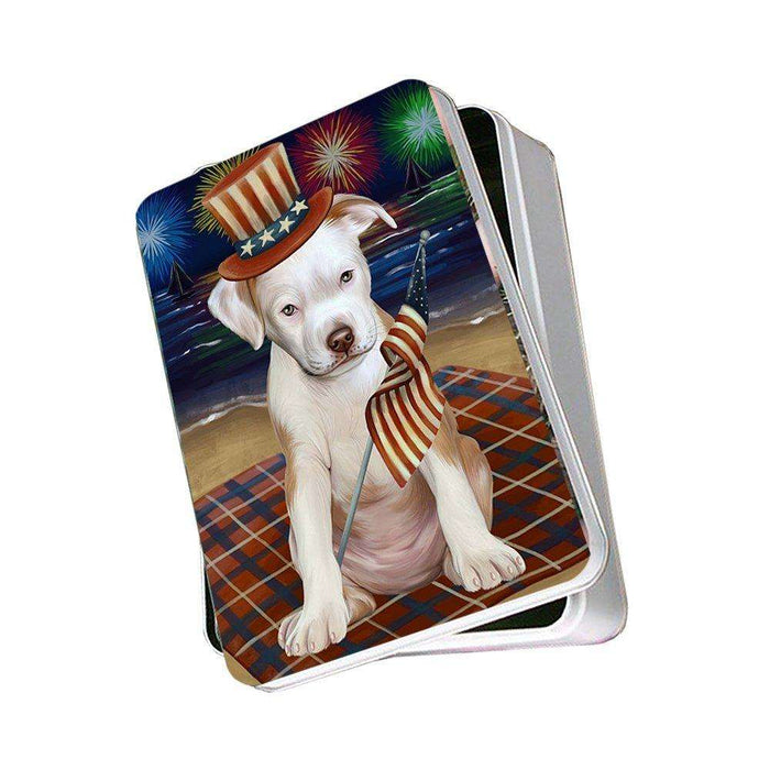 4th of July Independence Day Firework Pit Bull Dog Photo Storage Tin PITN48963