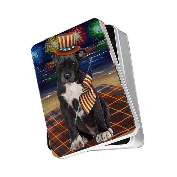 4th of July Independence Day Firework Pit Bull Dog Photo Storage Tin PITN48964