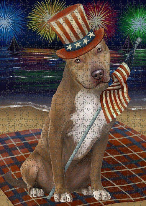 4th of July Independence Day Firework Pit Bull Dog Puzzle with Photo Tin PUZL51060