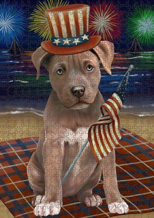 4th of July Independence Day Firework Pit Bull Dog Puzzle with Photo Tin PUZL51066