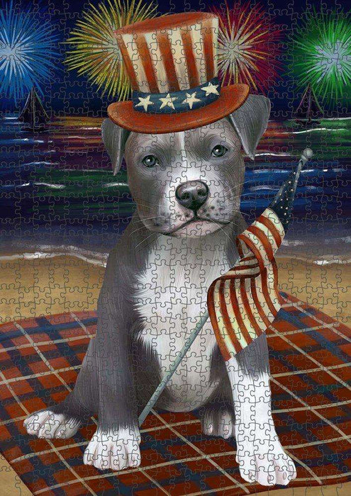 4th of July Independence Day Firework Pit Bull Dog Puzzle with Photo Tin PUZL51069