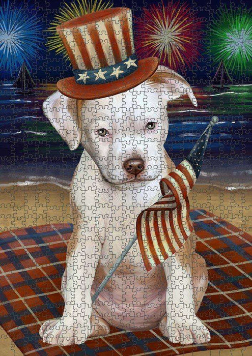 4th of July Independence Day Firework Pit Bull Dog Puzzle with Photo Tin PUZL51072