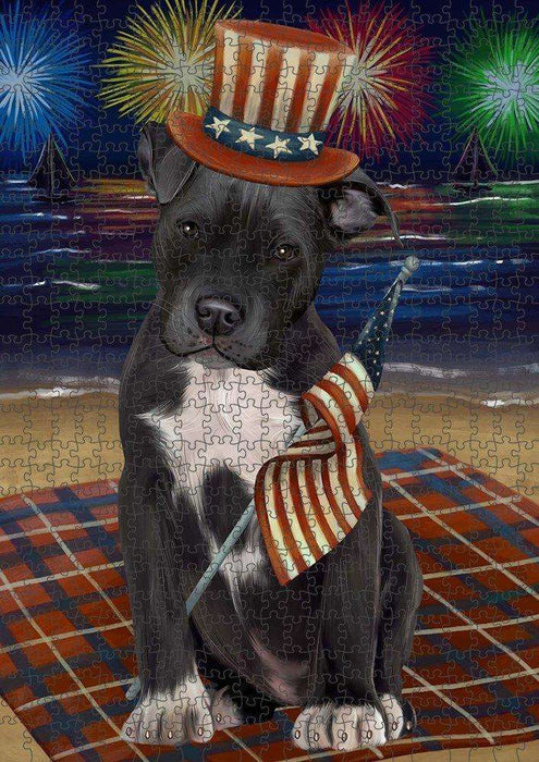 4th of July Independence Day Firework Pit Bull Dog Puzzle with Photo Tin PUZL51075