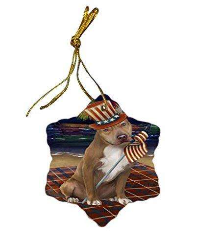 4th of July Independence Day Firework Pit Bull Dog Star Porcelain Ornament SPOR48951