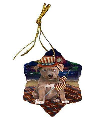 4th of July Independence Day Firework Pit Bull Dog Star Porcelain Ornament SPOR48953