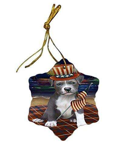 4th of July Independence Day Firework Pit Bull Dog Star Porcelain Ornament SPOR48954