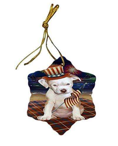 4th of July Independence Day Firework Pit Bull Dog Star Porcelain Ornament SPOR48955