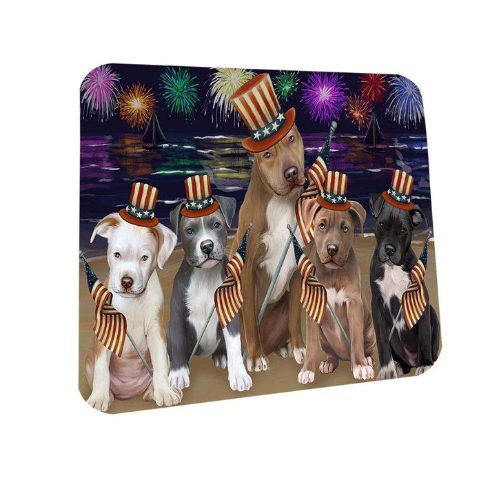 4th of July Independence Day Firework Pit Bulls Dog Coasters Set of 4 CST48919
