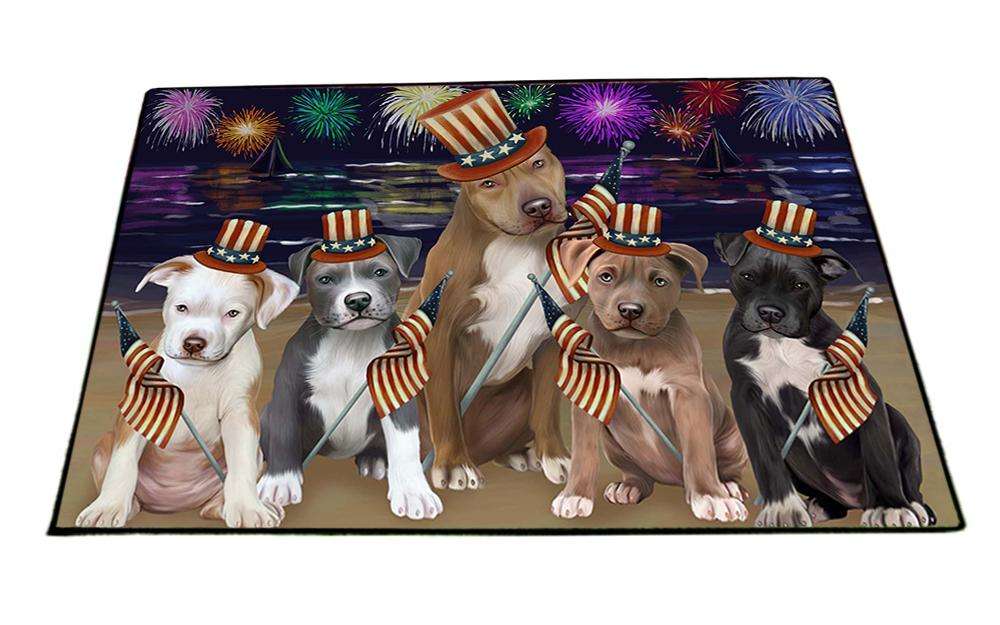 4th of July Independence Day Firework Pit Bulls Dog Floormat FLMS49446