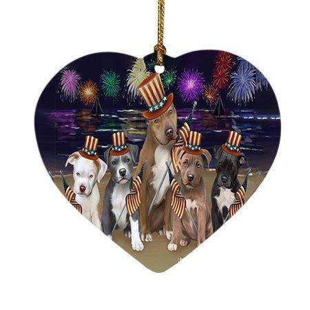 4th of July Independence Day Firework Pit Bulls Dog Heart Christmas Ornament HPOR48960