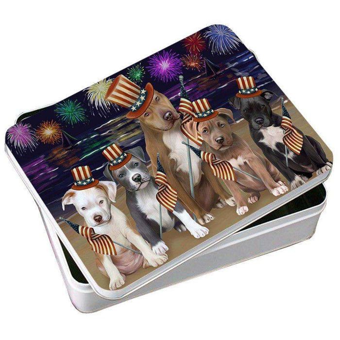 4th of July Independence Day Firework Pit Bulls Dog Photo Storage Tin PITN48960