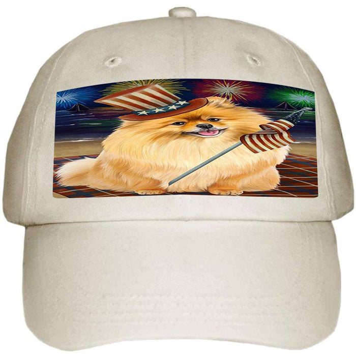 4th of July Independence Day Firework Pomeranian Dog Ball Hat Cap HAT50628
