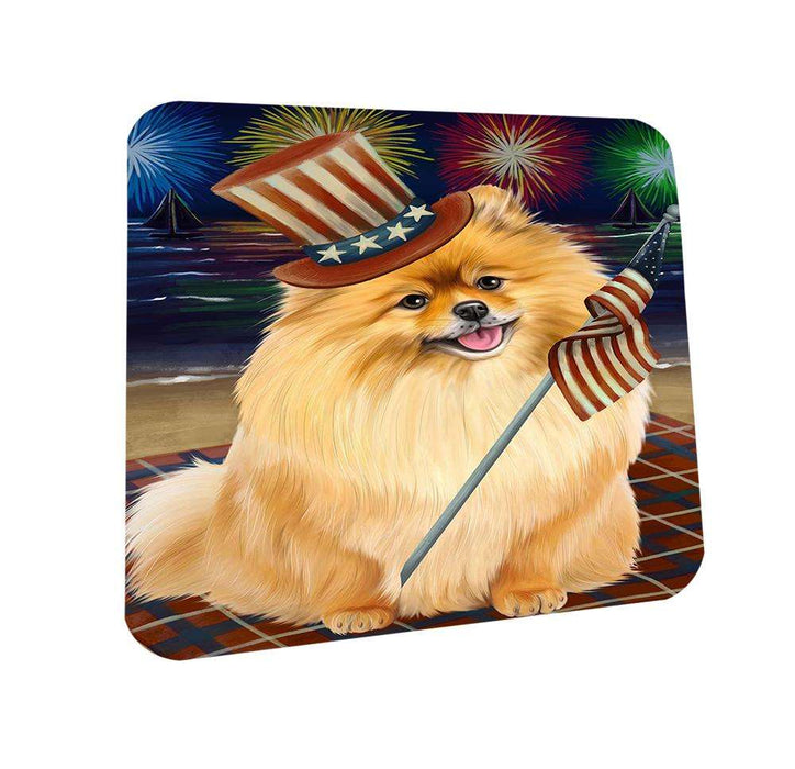 4th of July Independence Day Firework Pomeranian Dog Coasters Set of 4 CST48924