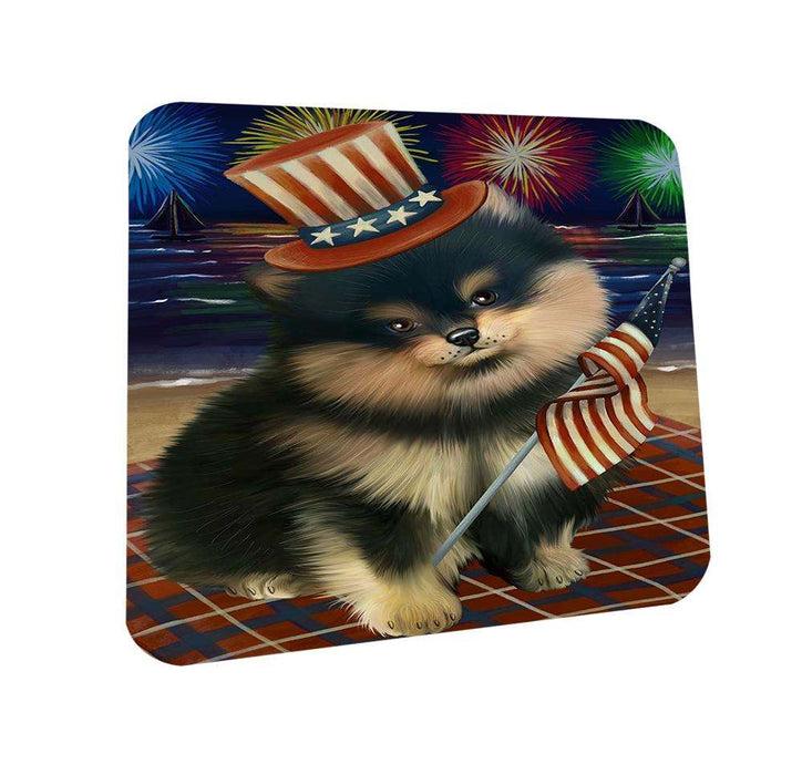 4th of July Independence Day Firework Pomeranian Dog Coasters Set of 4 CST48926
