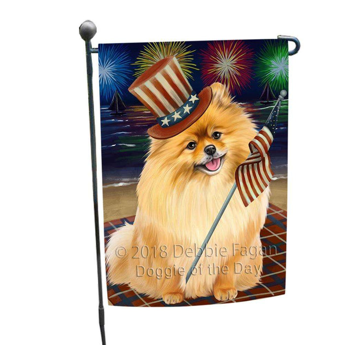 4th of July Independence Day Firework Pomeranian Dog Garden Flag GFLG48874