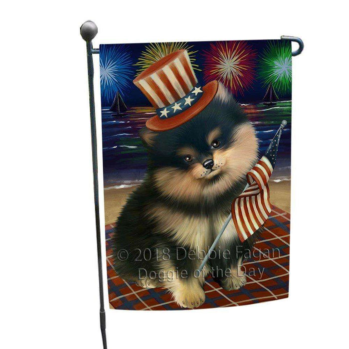 4th of July Independence Day Firework Pomeranian Dog Garden Flag GFLG48876