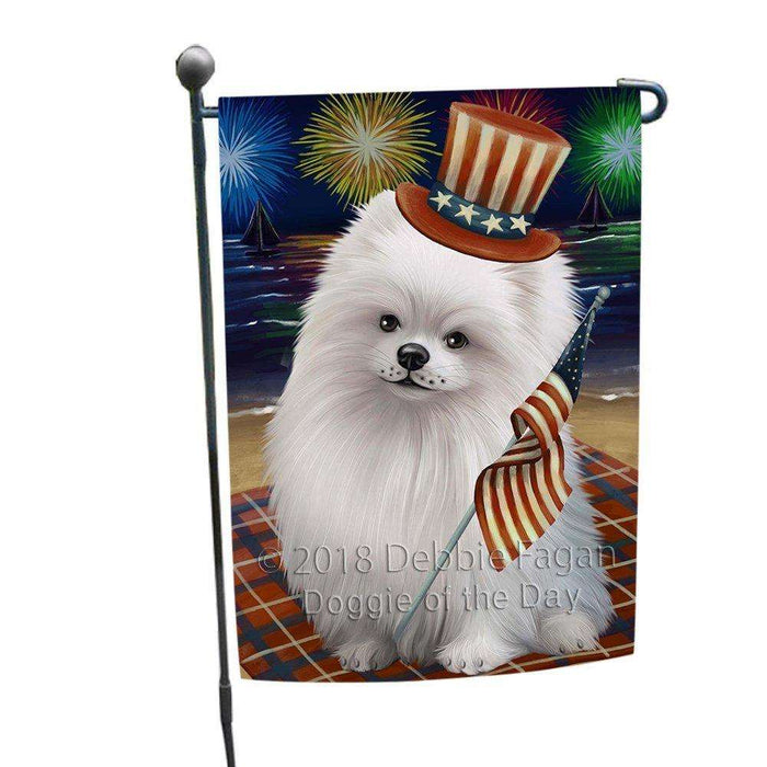 4th of July Independence Day Firework Pomeranian Dog Garden Flag GFLG48879