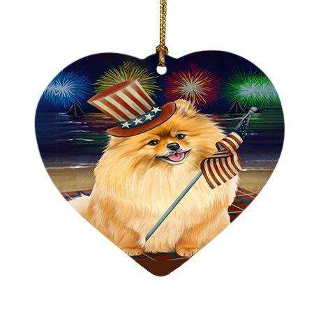 4th of July Independence Day Firework Pomeranian Dog Heart Christmas Ornament HPOR48965