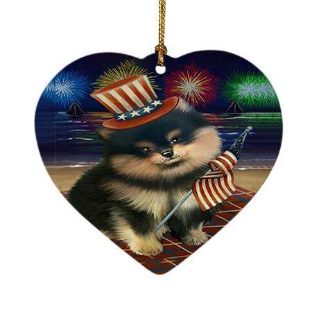 4th of July Independence Day Firework Pomeranian Dog Heart Christmas Ornament HPOR48967