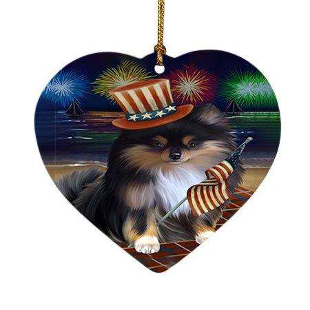 4th of July Independence Day Firework Pomeranian Dog Heart Christmas Ornament HPOR48968