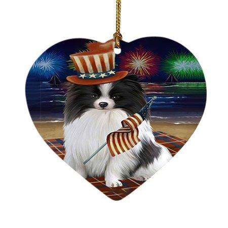 4th of July Independence Day Firework Pomeranian Dog Heart Christmas Ornament HPOR48969