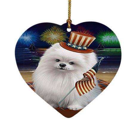 4th of July Independence Day Firework Pomeranian Dog Heart Christmas Ornament HPOR48970