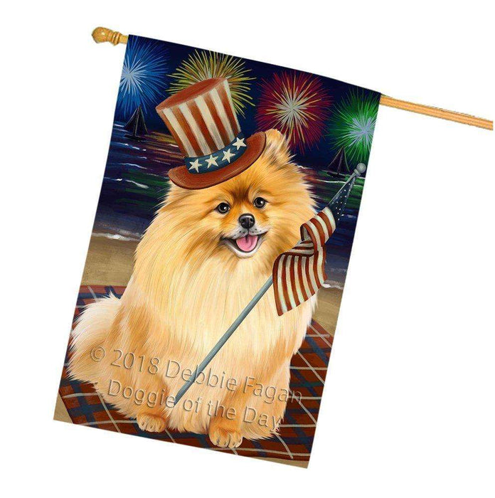 4th of July Independence Day Firework Pomeranian Dog House Flag FLG48930