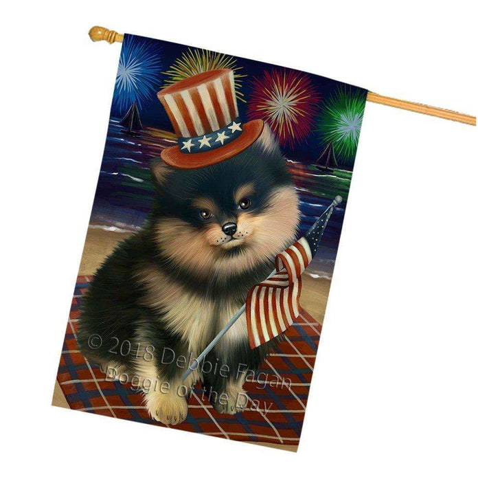 4th of July Independence Day Firework Pomeranian Dog House Flag FLG48932