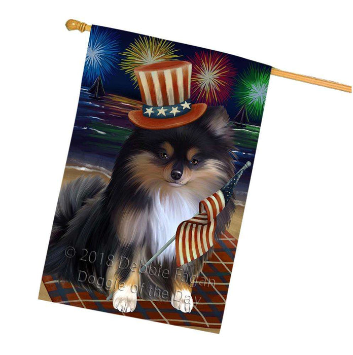 4th of July Independence Day Firework Pomeranian Dog House Flag FLG48933