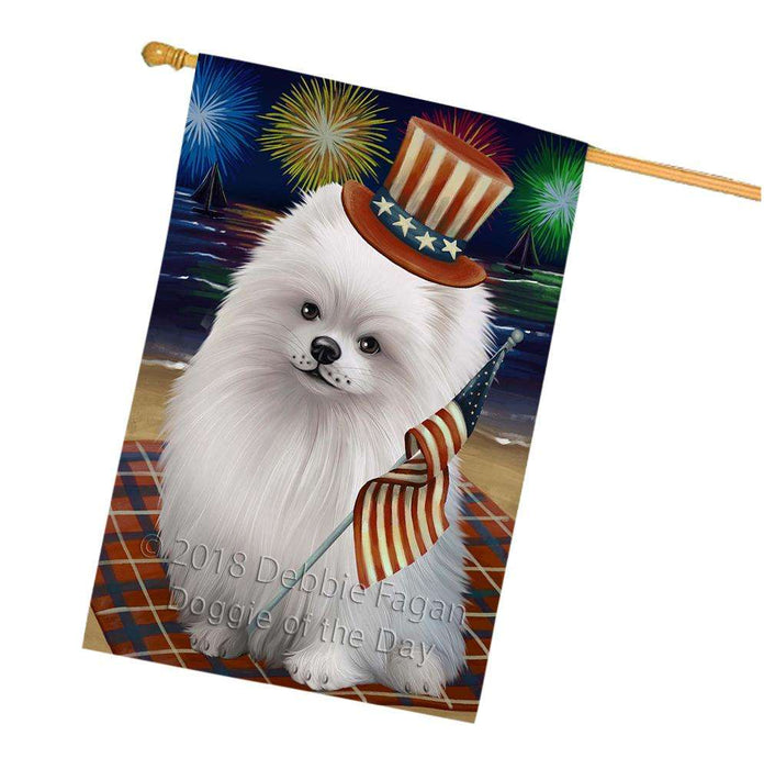 4th of July Independence Day Firework Pomeranian Dog House Flag FLG48935