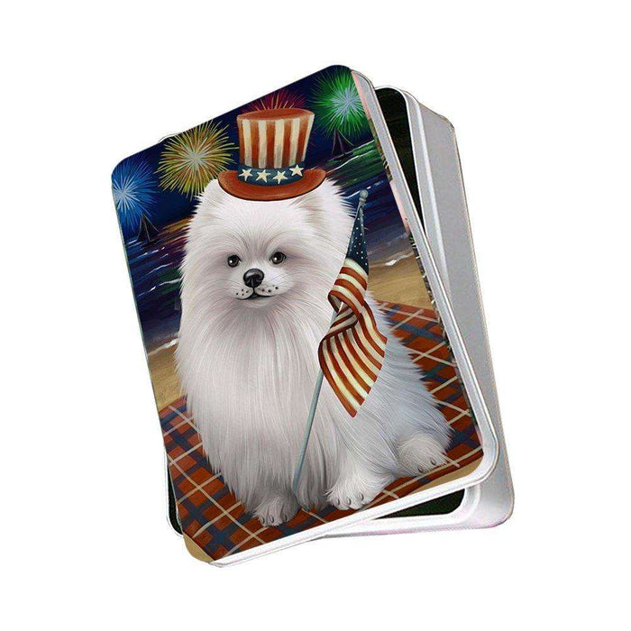 4th of July Independence Day Firework Pomeranian Dog Photo Storage Tin PITN48970