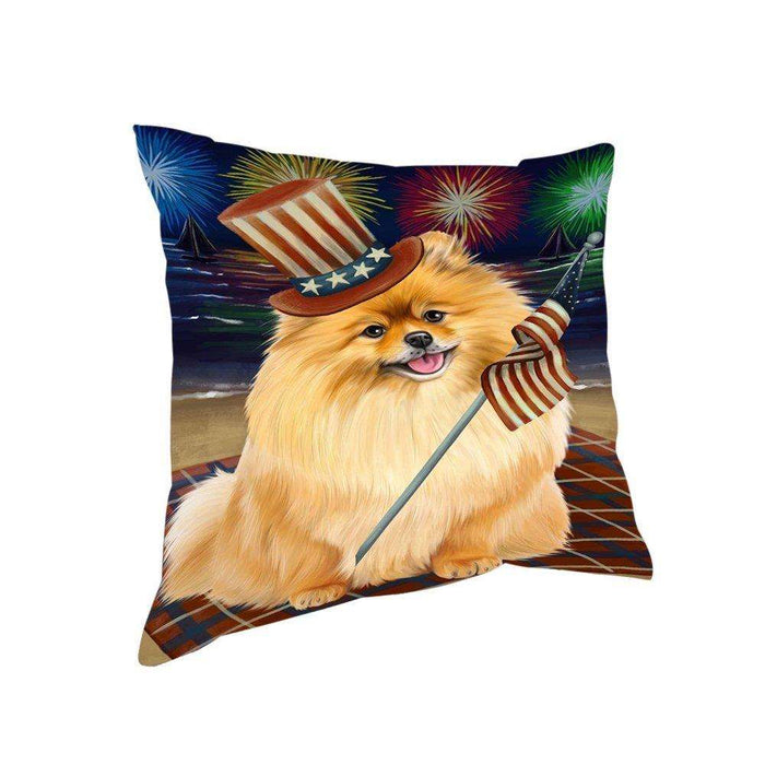 4th of July Independence Day Firework Pomeranian Dog Pillow PIL51716