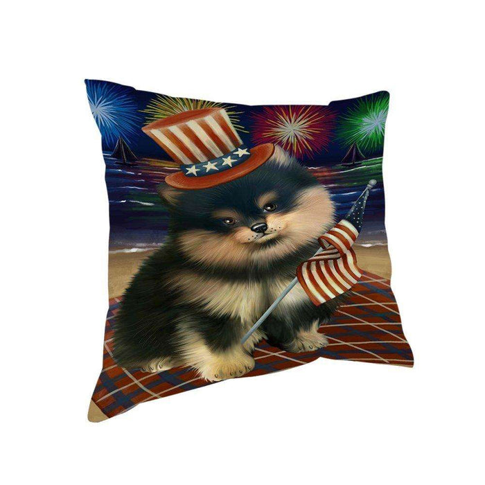 4th of July Independence Day Firework Pomeranian Dog Pillow PIL51724