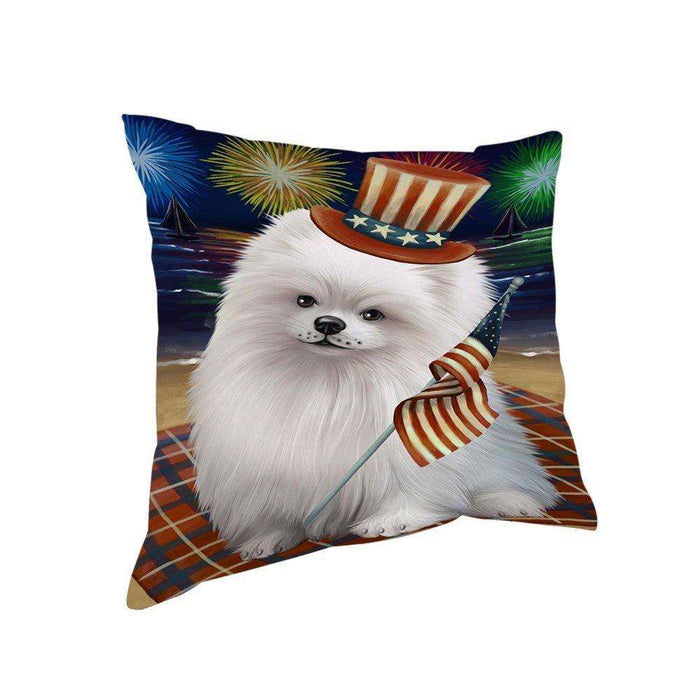 4th of July Independence Day Firework Pomeranian Dog Pillow PIL51736