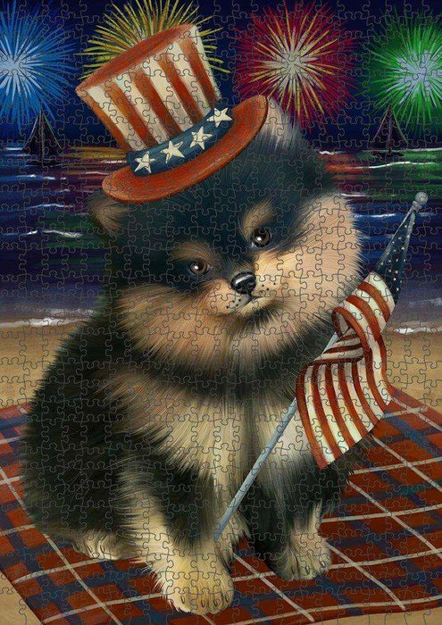 4th of July Independence Day Firework Pomeranian Dog Puzzle with Photo Tin PUZL51084