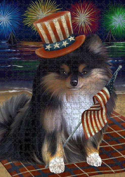 4th of July Independence Day Firework Pomeranian Dog Puzzle with Photo Tin PUZL51087