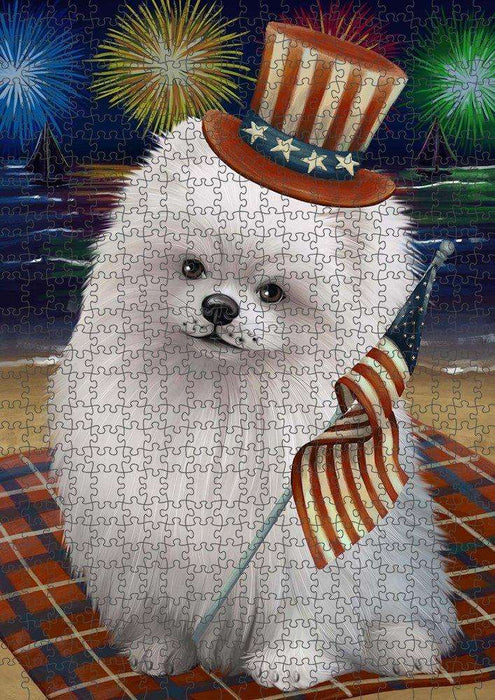 4th of July Independence Day Firework Pomeranian Dog Puzzle with Photo Tin PUZL51093