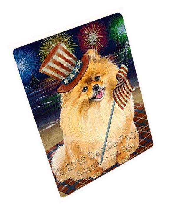 4th of July Independence Day Firework Pomeranian Dog Tempered Cutting Board C50763