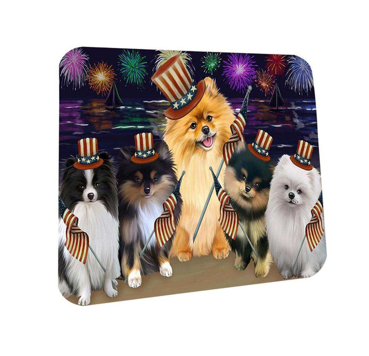 4th of July Independence Day Firework Pomeranians Dog Coasters Set of 4 CST48925