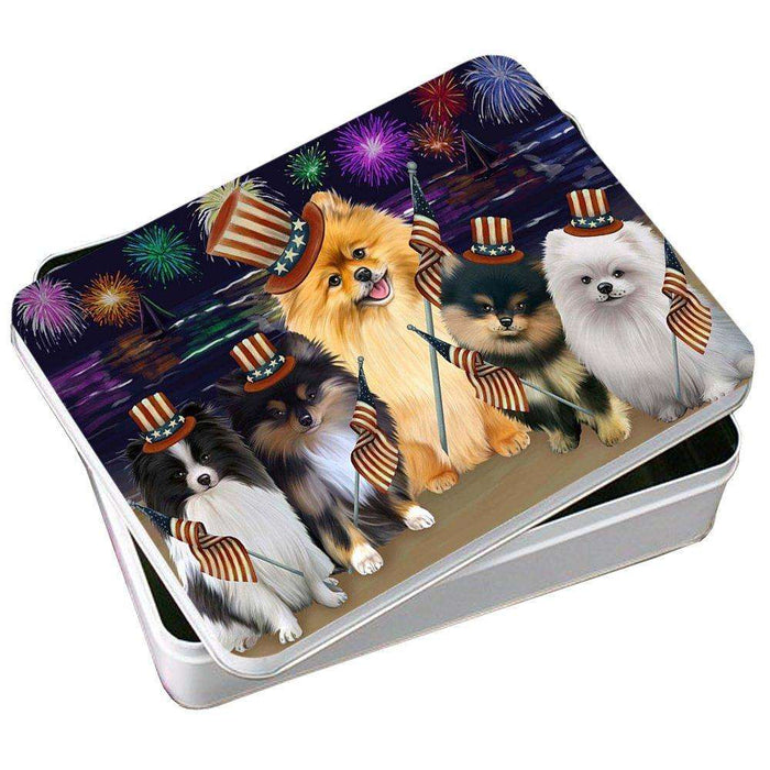 4th of July Independence Day Firework Pomeranians Dog Photo Storage Tin PITN48966