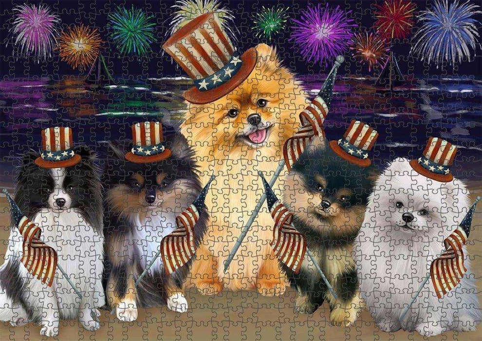 4th of July Independence Day Firework Pomeranians Dog Puzzle with Photo Tin PUZL51081