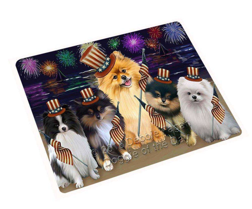 4th of July Independence Day Firework Pomeranians Dog Tempered Cutting Board C50766