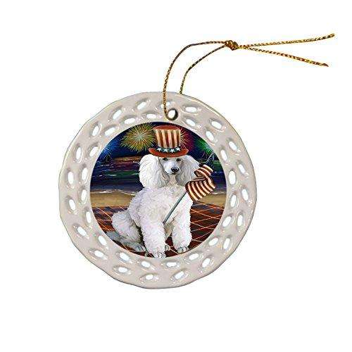 4th of July Independence Day Firework Poodle Dog Ceramic Doily Ornament DPOR48971